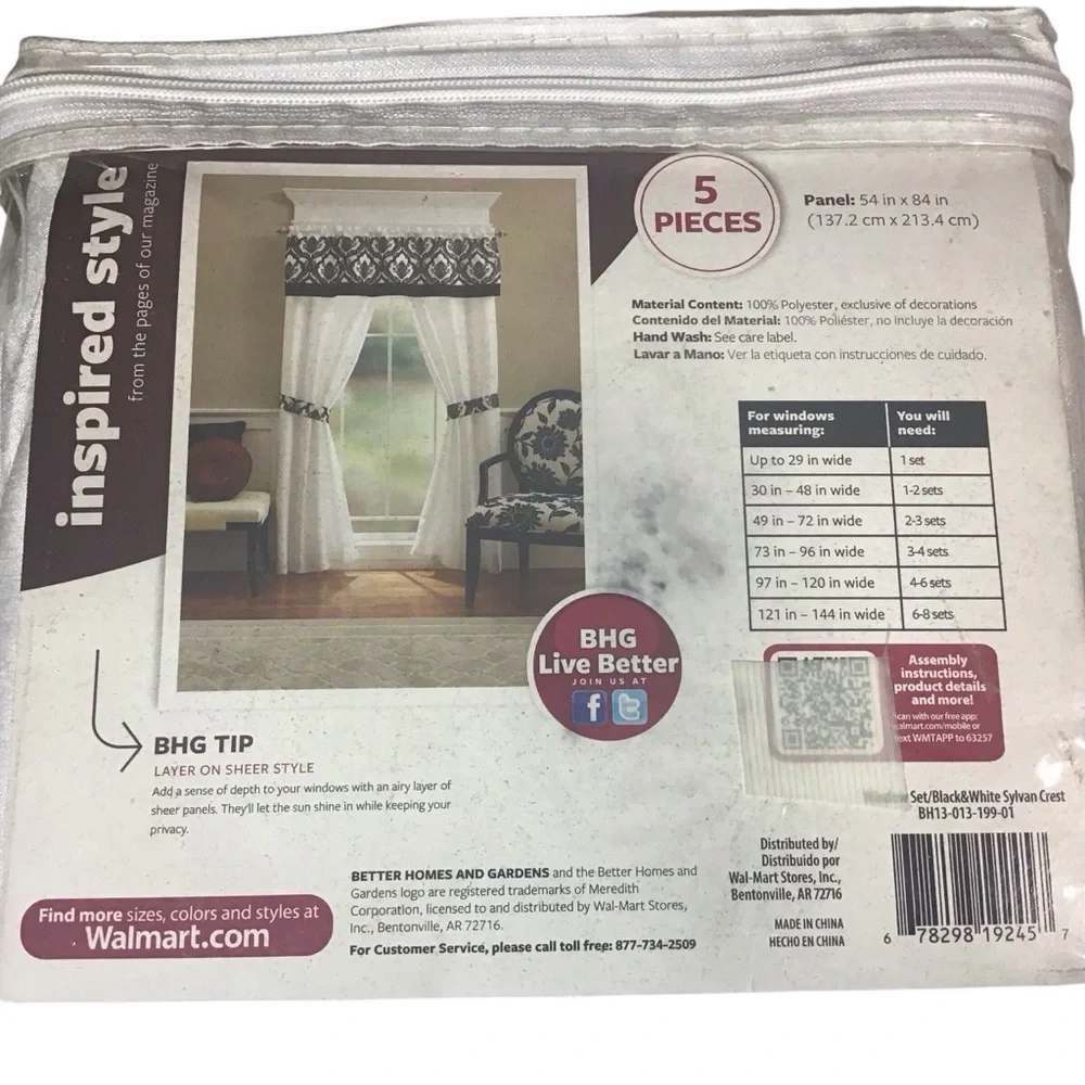 Better Homes Set Window Curtains Drapes 5 Pieces 84 in Rod Pocket Sylvan Crest